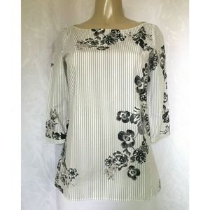 Massimo Dutti Striped Floral Top Blouse Shirt 4 S